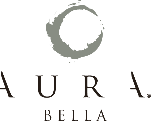 A logo with a circle and the word AURA in the middle and BELLA at the bottom.